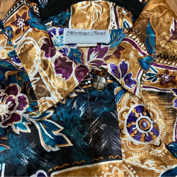 Vintage polyester button up collared shirt long puff sleeve floral design sz14 - Picture 15 of 16